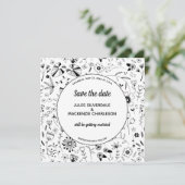 Wilde bloem Monochrome Modern sparen de Datum Kaart (Staand voorkant)