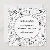 Wilde bloem Monochrome Modern sparen de Datum Kaart (Voorkant)