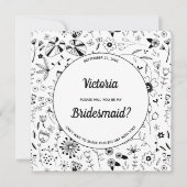 Wilde bloem Monochroom Modern zijn mijn Bridesmaid Kaart (Voorkant)