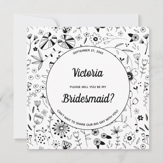 Wilde bloem Monochroom Modern zijn mijn Bridesmaid Kaart (Voorkant)