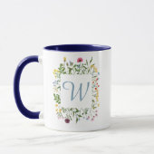 Wilde Bloem Monogram Blauwe Initiaal Mok (Links)