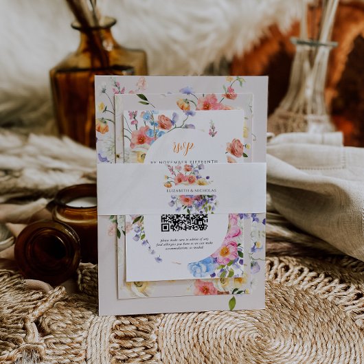 Wilde Bloem Monogram | Bloemrijke Bruiloft Uitnodigingen Wikkel
