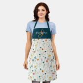 Wilde bloem Monogram Groen Oranje Naam Schort (Gedragen)