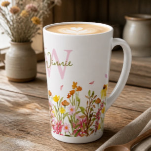Wilde Bloem Monogram Hoog Latte Kopje Mok