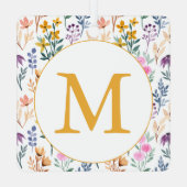 Wilde bloem monogram initiaal goud bloem boho metalen ornament (Achterkant)
