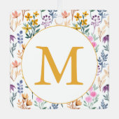 Wilde bloem monogram initiaal goud bloem boho metalen ornament (Voorkant)