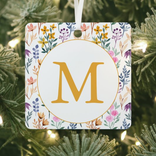 Wilde bloem monogram initiaal goud bloem boho metalen ornament (Insitu)