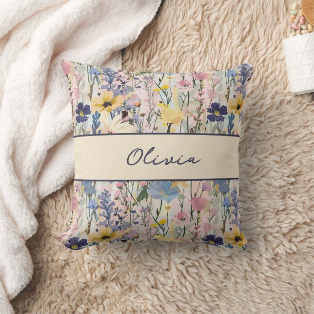 Wilde bloem monogram naam  kussen (Deken)