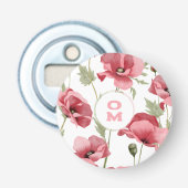 Wilde bloem Monogram Roze Klaproos Button Flesopener (Voorkant)
