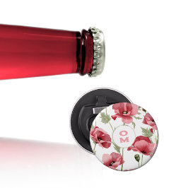 Wilde Bloem Monogram Roze Klaproos Button Flesopener