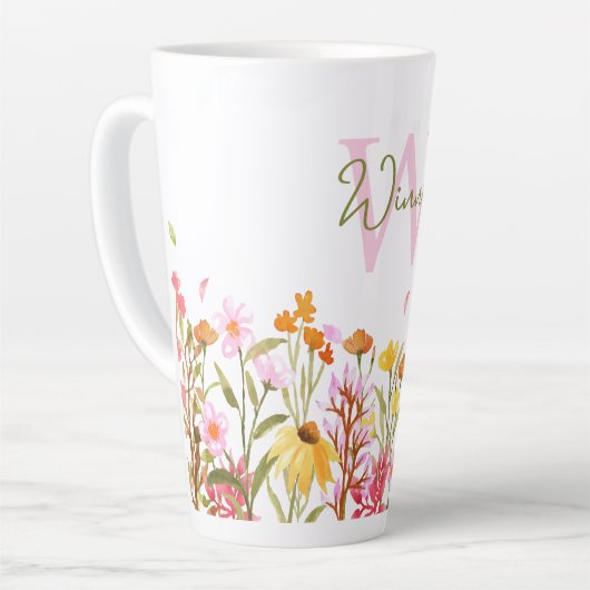 Wilde bloem Monogram Tall Latte Mok (Linkerhoek)