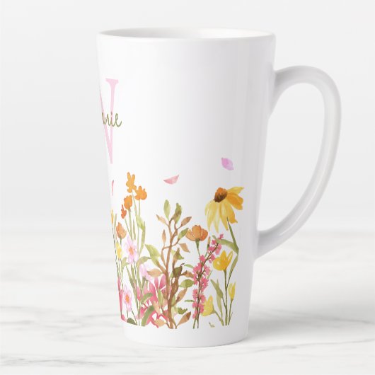 Wilde bloem Monogram Tall Latte Mok (Rechts)