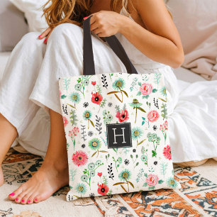 Wilde bloem motief monogram botanische markt boods tote bag