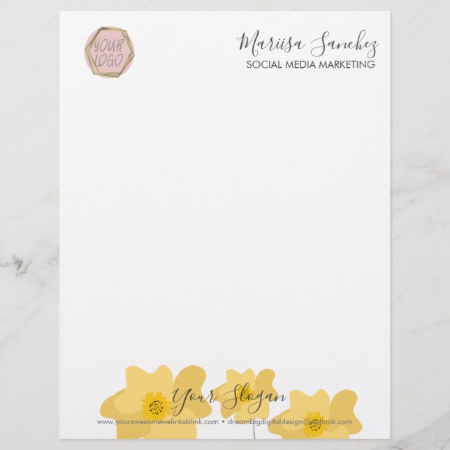 Wilde Bloem Naam Uw Logo Briefpapier Briefhoofd (Voorkant)