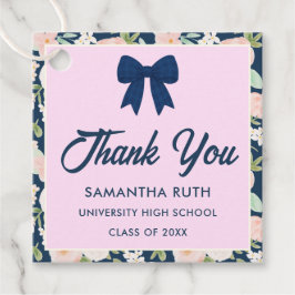 Wilde bloem Navy Blauwe Gingham Strik Afstudeerfee Bedankjes Labels