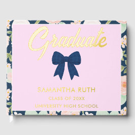 Wilde Bloem Navy Blauwe Gingham Strik Afstudeerfee Gastenboek