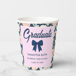 Wilde bloem Navy Blauwe Gingham Strik Afstudeerfee Papieren Bekers