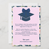 Wilde bloem Navy Blauwe Gingham Strik Foto Afstude Aankondiging (Achterkant)