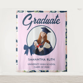 Wilde Bloem Navy Gingham Strik Foto Grad Backdrop Wandkleed