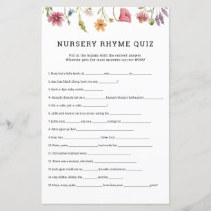 Wilde bloem Nursery Rhymes Quiz Baby shower Game