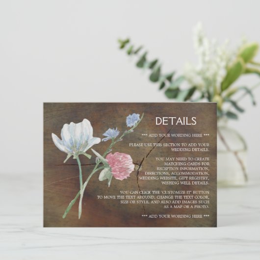 Wilde bloem Oak Wood Weddenschap Detail Informatiekaartje (Staand voorkant)
