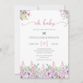 Wilde bloem Oh Baby Roze Floral Baby shower Invita Kaart (Voorkant)
