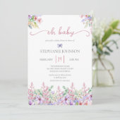 Wilde bloem Oh Baby Roze Floral Baby shower Invita Kaart (Staand voorkant)