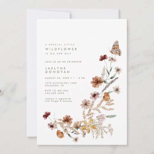 Wilde bloem onderweg - Modern Boho Baby shower Kaart (Voorkant)