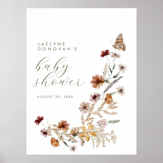 Wilde bloem onderweg - Modern Boho Baby shower Poster (Voorkant)