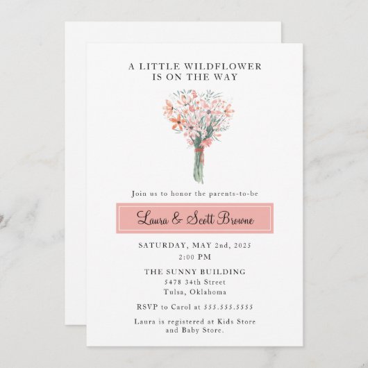 Wilde bloem onderweg naar baby shower-uitnodiging kaart (Voorkant / Achterkant)