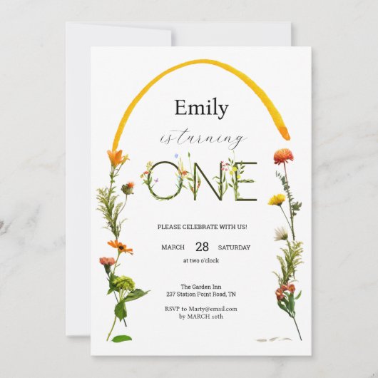 Wilde bloem ONE 1e verjaardag Kaart (Voorkant)