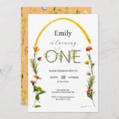 Wilde bloem ONE 1e verjaardag Kaart (Voorkant / Achterkant)