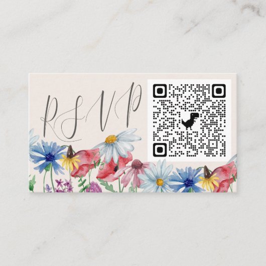 Wilde bloem Online RSVP QR Code Weddenschap Informatiekaartje (Voorkant)
