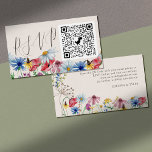 Wilde bloem Online RSVP QR Code Weddenschap Informatiekaartje<br><div class="desc">Wilde bloem bruiloft online RSVP-bijsluitkaart met aangepaste qr-code, waterverf wilde bloemen en prachtige kalligrafie. Dit bijtende landbotanische ontwerp heeft een grens van wilde bloemen, inclusief madeliefje papaverbloem, konefje karnoppen, kartonnen kop en klaver. Een elegante moderne bloem met girale, bohemen tuinthema. Blader naar mijn winkel in het Wilde collectie Charm voor...</div>