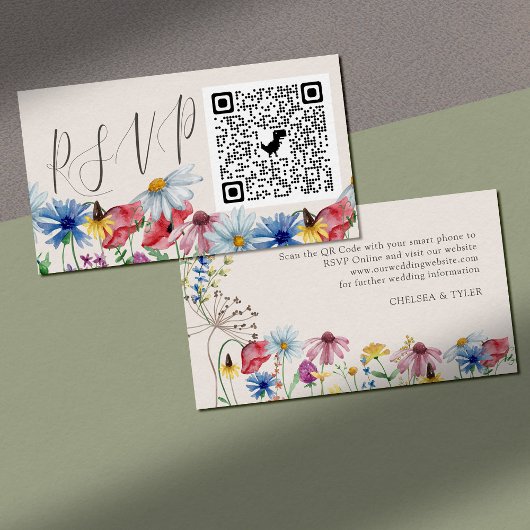 Wilde bloem Online RSVP QR Code Weddenschap Informatiekaartje