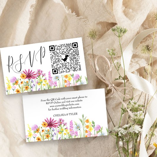 Wilde bloem Online RSVP QR Code Weddenschap Informatiekaartje