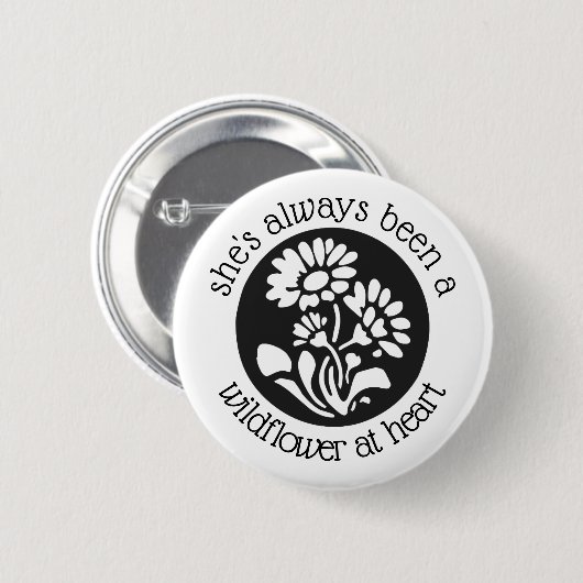 "Wilde bloem op hart" 2,25" Ronde Button (Voorkant /achterkant)