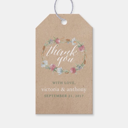 Wilde bloem op Kraft Country Weddenschap Cadeaulabel (Voorkant)