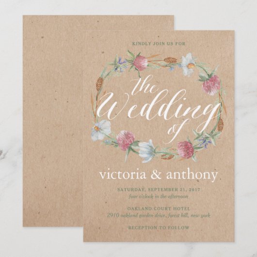 Wilde bloem op Kraft Country Weddenschap Kaart (Voorkant / Achterkant)