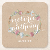 Wilde bloem op Kraft Country Weddenschap Kartonnen Onderzetters (Voorkant)