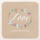 Wilde bloem op Kraft Country Weddenschap Kartonnen Onderzetters (Voorkant)