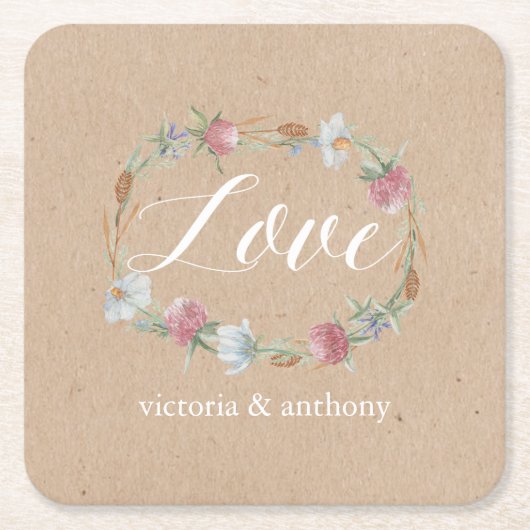 Wilde bloem op Kraft Country Weddenschap Kartonnen Onderzetters (Voorkant)