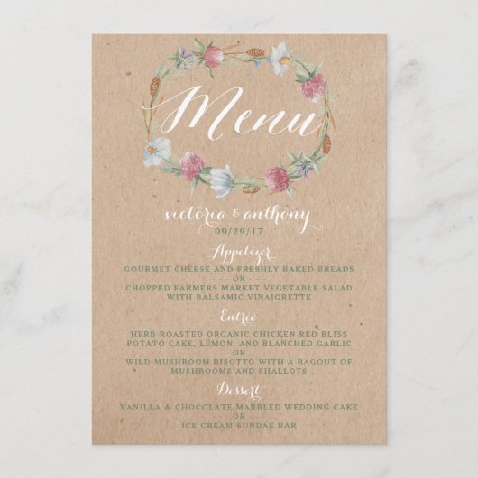 Wilde bloem op Kraft Country Weddenschap Menu (Voorkant)
