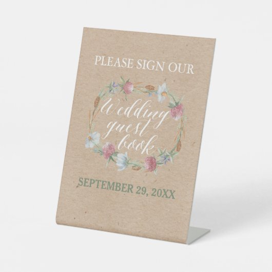 Wilde bloem op Kraft Country Weddenschap Reclamebord Met Voetstuk (Voorkant)