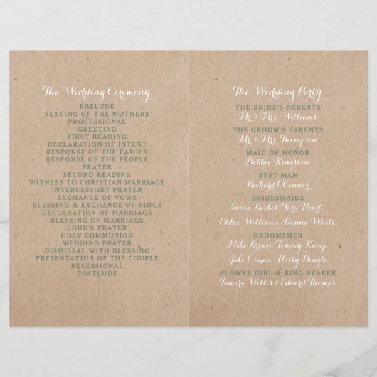 Wilde bloem op kraft country Wedding Programme (Achterkant)