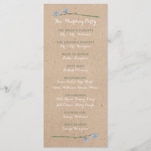 Wilde bloem op kraft country Wedding Programme Programmakaart (Achterkant)