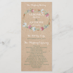 Wilde bloem op kraft country Wedding Programme Programmakaart