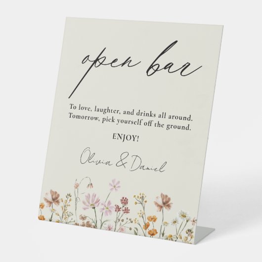 Wilde bloem Open Bar Weddenschap Reclamebord Met Voetstuk (Voorkant)