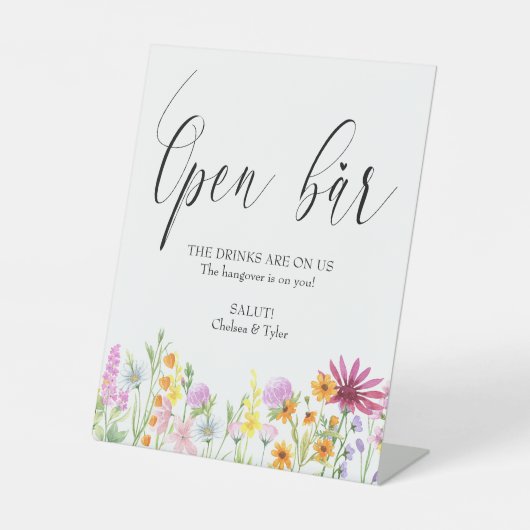 Wilde bloem Open Bar Weddenschap Reclamebord Met Voetstuk (Voorkant)