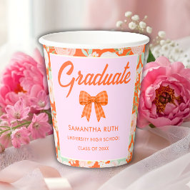 Wilde bloem Oranje Geruite Strik Afstudeerfeest Papieren Bekers